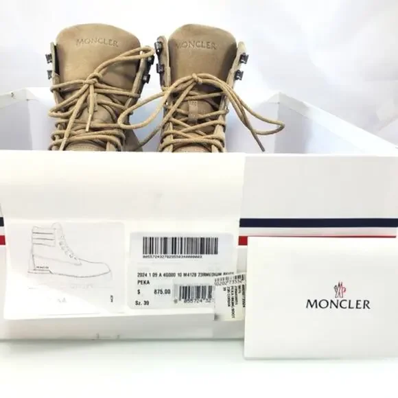 NWT$875 Moncler Men's Peka Leather Lace-Up Hiking Boots Sz 39 EU (US 6)